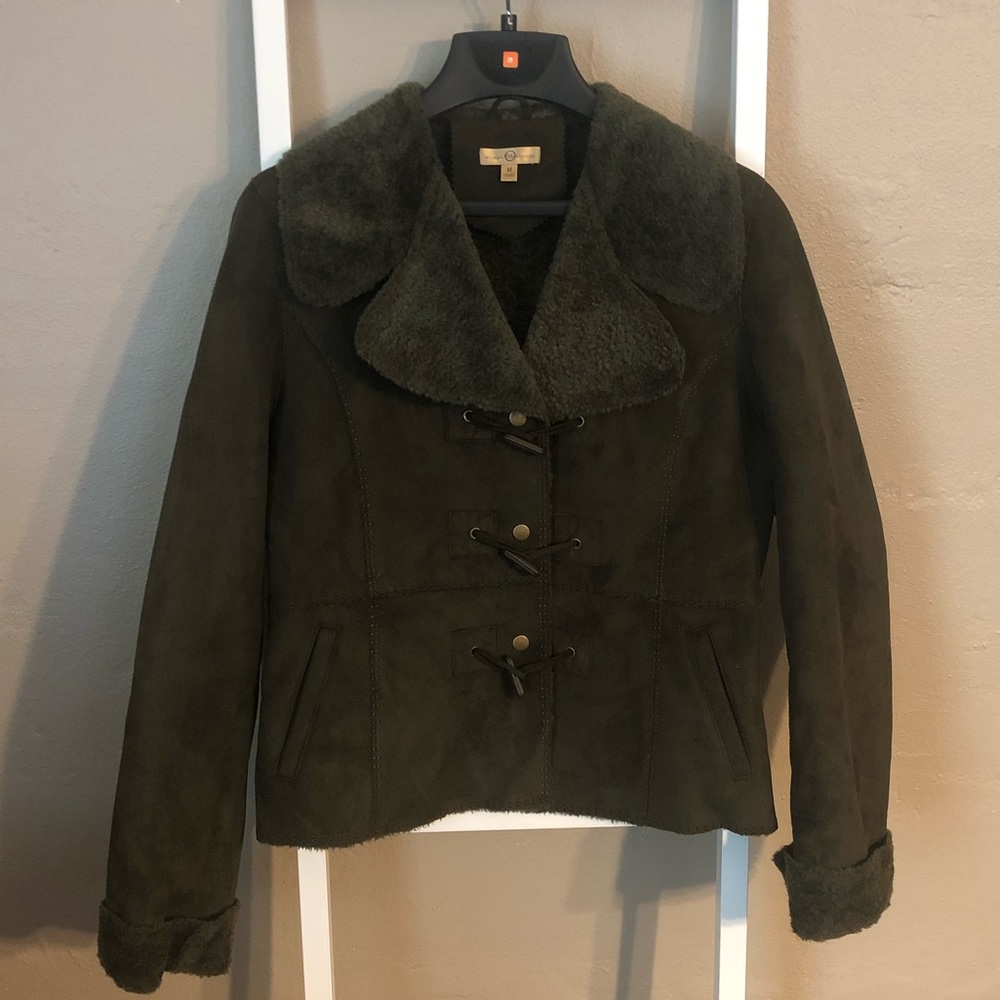 Olive green suede peacoat